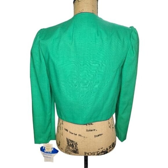 NWT Deadstock Vintage 80s Bright Green Cropped Puff Sleeve Blazer - Picture 4 of 16